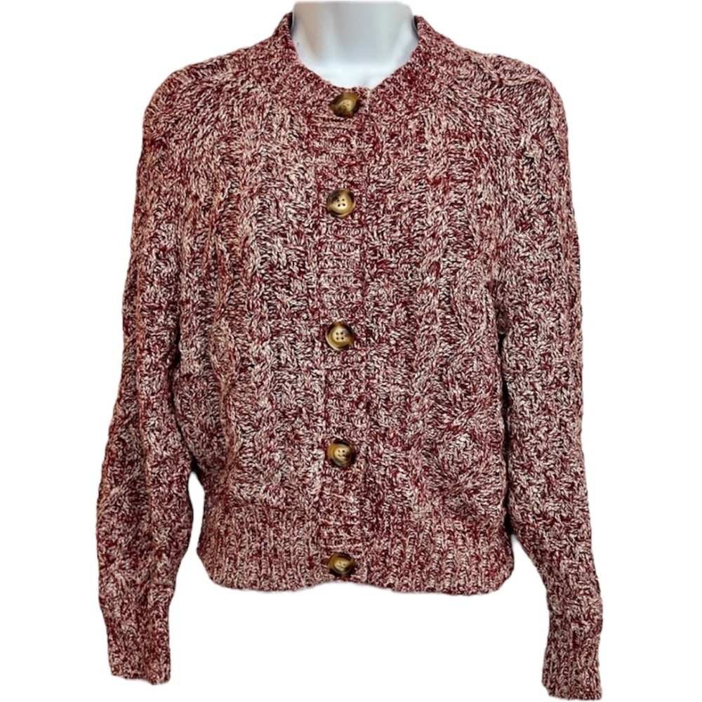 Universal Thread Burgundy & White Textured Knit Button Cardigan Sweater XS NWOT